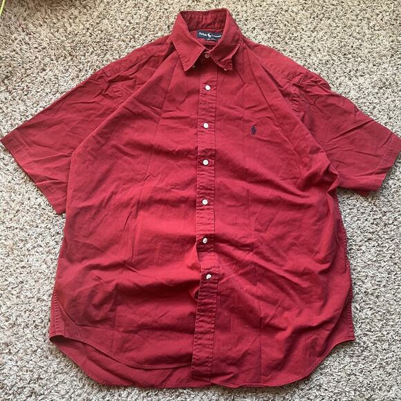 Polo Ralph Lauren Shirt Men's Large Red Short Sleeve Classic Blaire Style Button - Picture 1 of 6